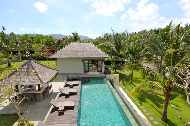 Looking across the gardens from the villa down to the guest house